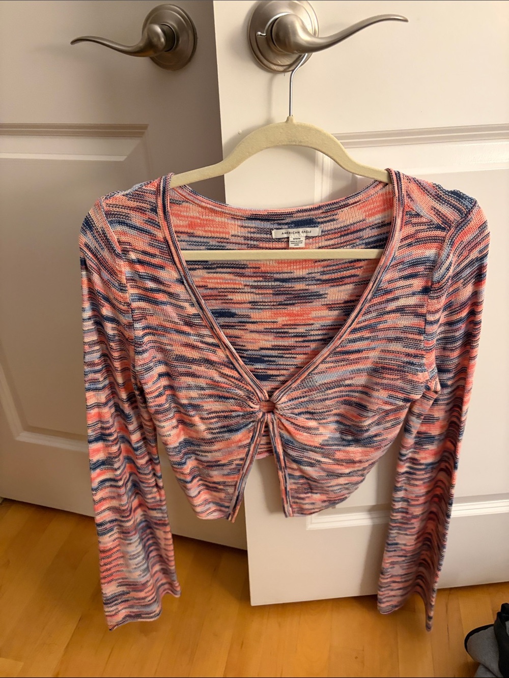 American eagle Pink Multi Tie-Front Long Sleeve Top